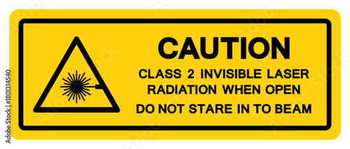 Caution Class 2 Invisible Laser Radiation Symbol Sign,Vector Illustration, Isolate On White Background Label.EPS10