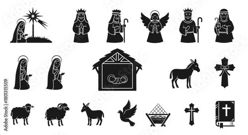 Christmas Nativity Scene Illustration Icons