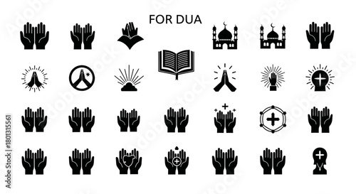 Dua Prayer Symbols and Religious Icons Set for Meditation and Worship