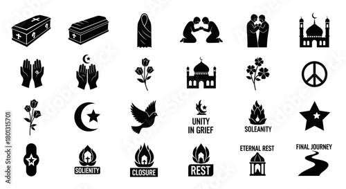 Funeral Service Icons and Symbols Design Elements