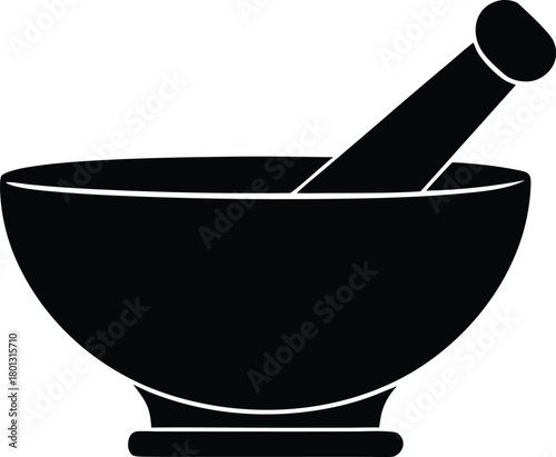 Vintage mortar and pestle graphic, retro kitchen or apothecary grinding tool