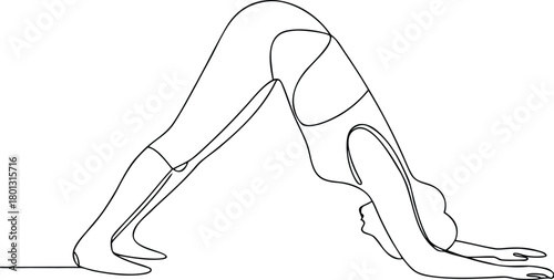Woman in Downward Facing Dog Yoga Pose Continuous Line Drawing
