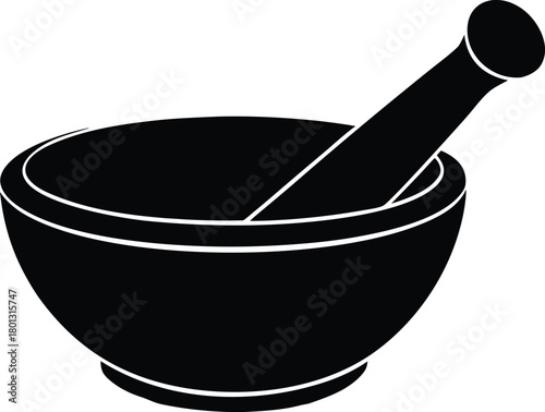 Culinary mortar and pestle graphic, gourmet cooking and food preparation tool