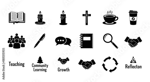 Icons Representing Education Community and Personal Growth Concepts