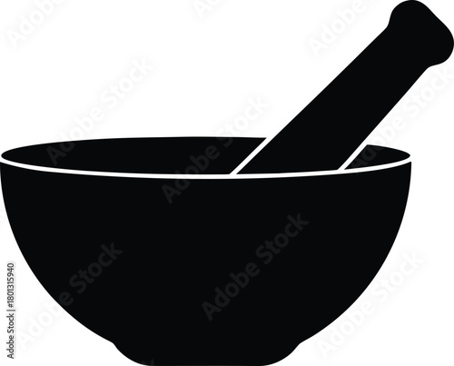 Mortar and pestle vector graphic, pharmacy symbol or apothecary tool silhouette