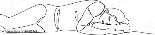 Woman lying down continuous line drawing resting sleeping