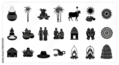  Indian Culture Elements Icons Set Illustration Stock.