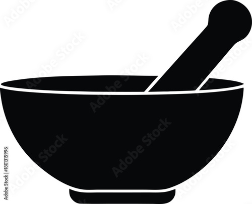 Pestle and mortar silhouette, classic kitchen tool vector illustration