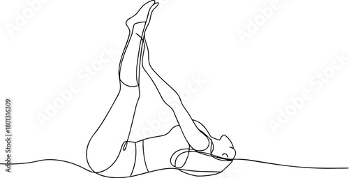 Woman lying down with legs raised in continuous line drawing