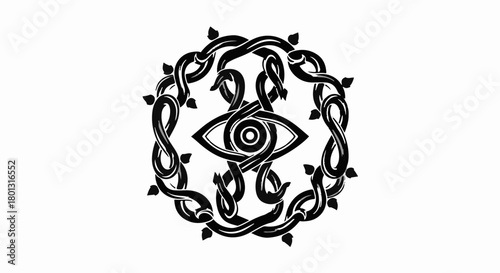 Mysterious eye symbol entwined with intricate knotwork, evoking ancient mystery and watchful presence.