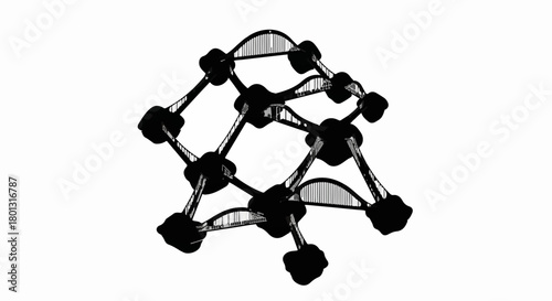  Abstract molecular structure with interconnected spheres and lines on white background