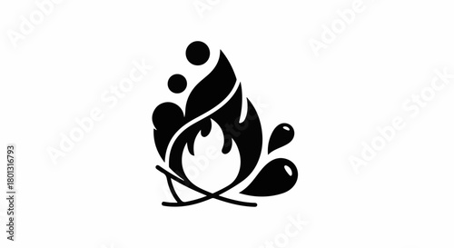 Stylized campfire icon with water splashes for outdoor adventure and nature themes