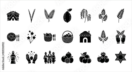 Sukkot Jewish Harvest Festival Icons Illustration.svg