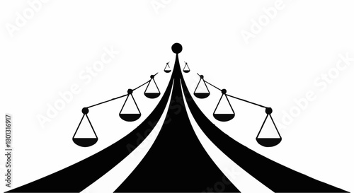 Abstract scales of justice symbolize fairness and legal balance against a stark backdrop.