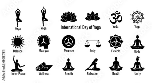 Yoga Symbols and Icons for Wellness and Balance in Meditation and Breath.svg