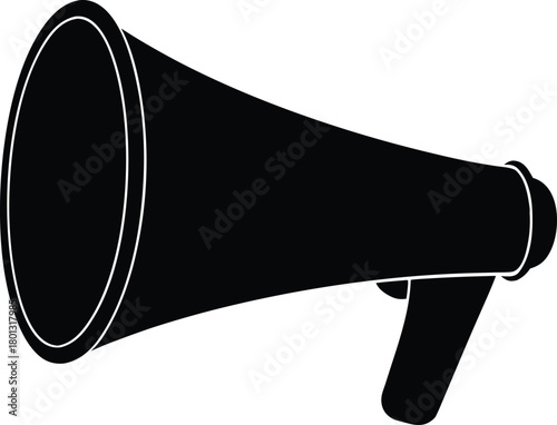 Retro megaphone or bullhorn silhouette, vintage graphic element for old-school announcement theme