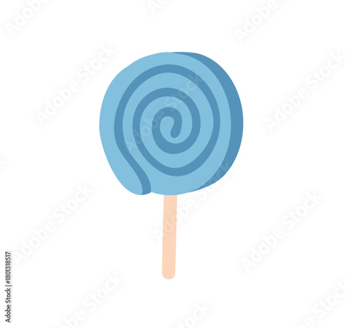 Lollipop candy. Sweet swirl on stick. Sugar dessert, confectionery snack. Round circle confection treat, circular spiral, twirl shape. Lollypop. Flat vector illustration isolated on white background