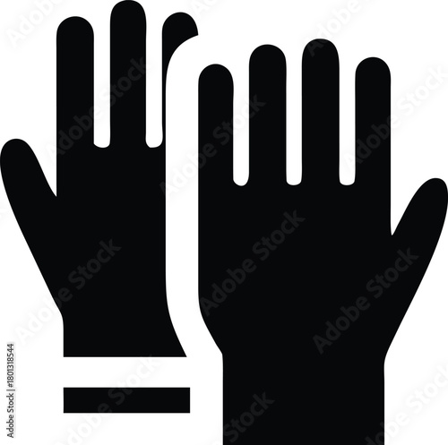 Two black gloves sit side by side against a stark white backdrop