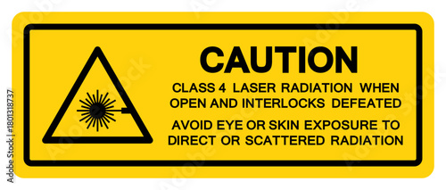 Caution Class 4 Laser Radiation Symbol Sign,Vector Illustration, Isolate On White Background Label.EPS10