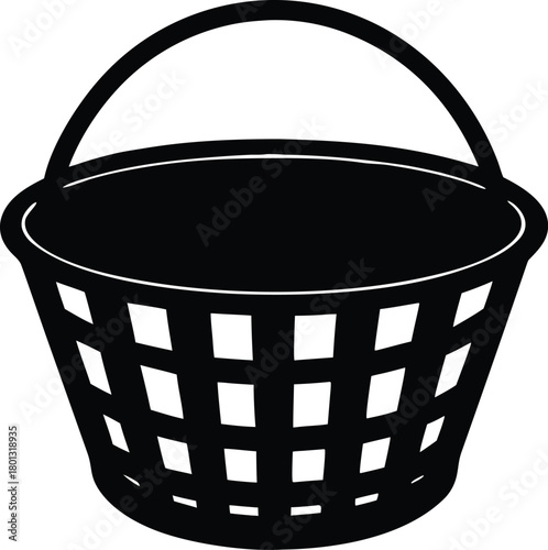 Wicker basket silhouette graphic, traditional rustic container vector symbol