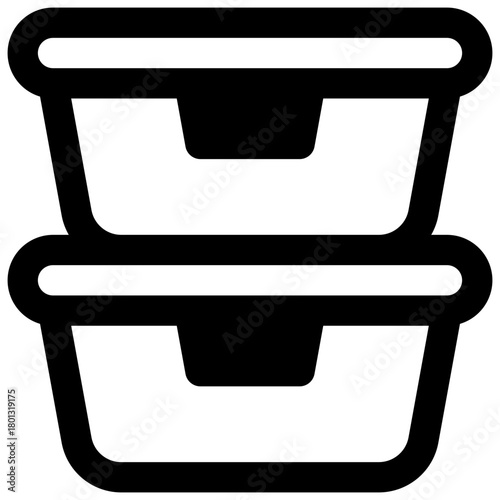 Food containers. Outlined stroke vector icon with black-filled details.