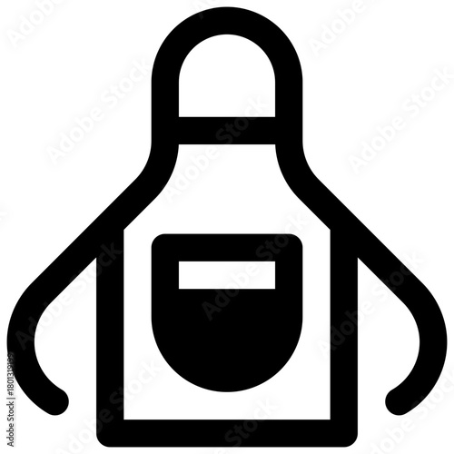 Apron. Outlined stroke vector icon with black-filled details.