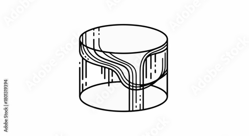 Abstract geometric cylinder with flowing lines, representing data flow or network connections.