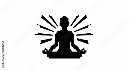 Silhouette of person meditating with radiating light, symbolizing inner peace and enlightenment