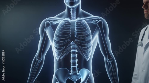 Doctor Examining Human Anatomy with Hologram Technology in Hospital.