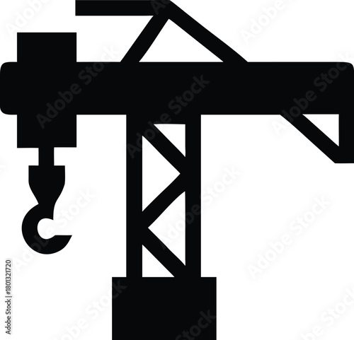 Tower crane equipment is depicted in this black silhouette with a solid white backdrop