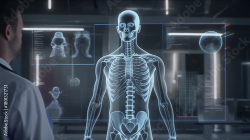 Futuristic Medical Examination - Doctor Analyzing Holographic Human Anatomy.