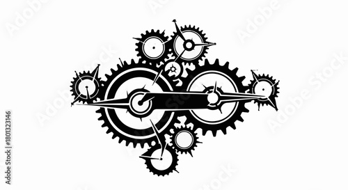 Intricate steampunk gears and clockwork mechanism in monochrome