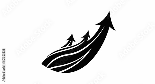 Three black arrows rising upwards, symbolizing growth, progress, and success in a clean, minimalist design.