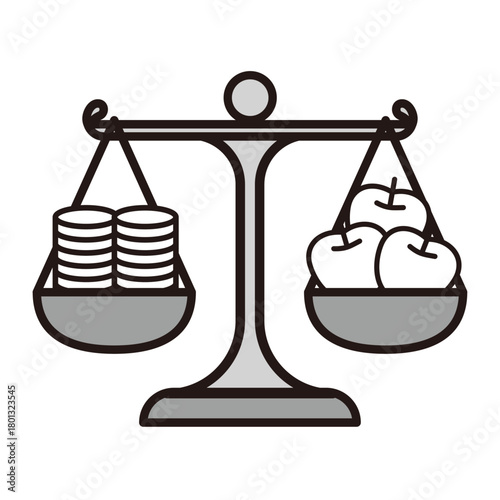物と価格比べるんびんイラスト＿モノクロ