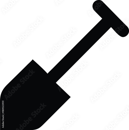 Simple black shovel icon conveys digging, construction, and gardening themes effectively