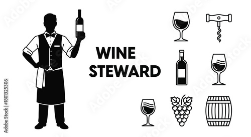 Wine steward sommelier vector icons set wine tasting collection