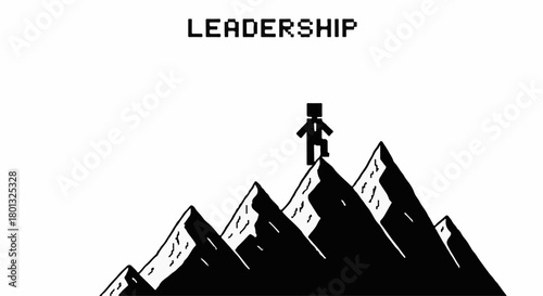 Lone figure stands atop a mountain peak, symbolizing achievement and leadership.