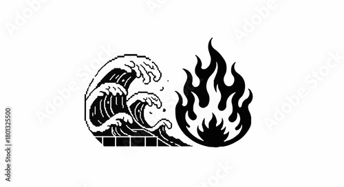 Symbolic representation of water and fire elements in contrast, illustrating balance and opposing forces.