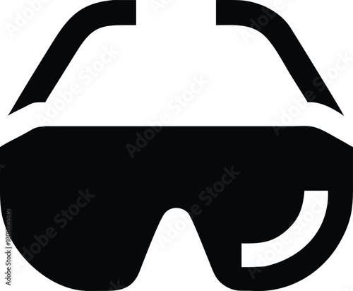 Black abstract sunglass icon on white presents modern simplicity and minimal fashion appeal