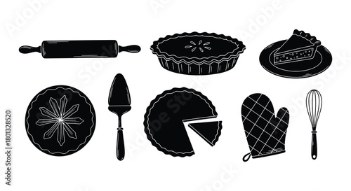 Baking pie vector illustration with kitchen tools and dessert