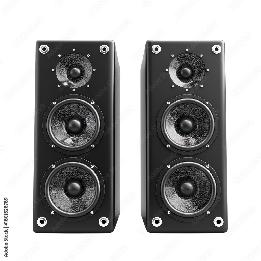 Fototapeta premium Premium Audio Speakers Black Loudspeakers Stereo Sound Entertainment System Music Home Theater