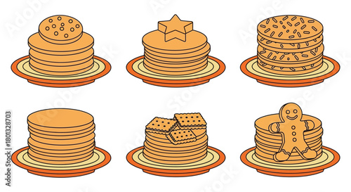 Pancake stack breakfast illustration with cookies and sprinkles