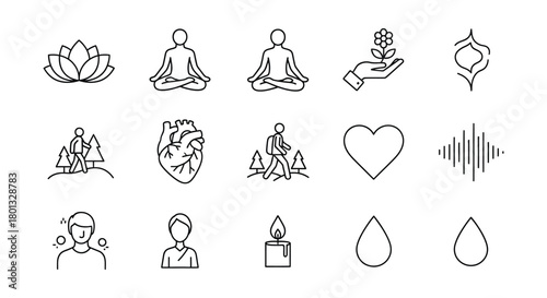 Wellness icons vector set of health and mindfulness symbols