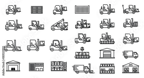 Stock vector icons of warehouse logistics and transportation