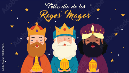 Happy Three Kings Day Illustration, Feliz  Reyes Magos.