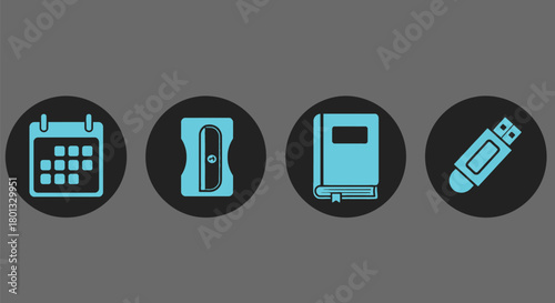 Icons calendar book sharpener usb drive education learning tools
