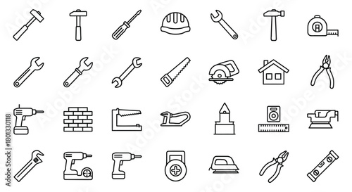 Construction tools vector icons set diy repair equipment outline