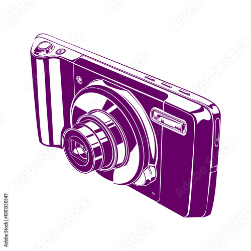 Stylized silhouette of a modern phone-style camera with a protruding lens, perfect for mobile photography themes and contemporary design projects.