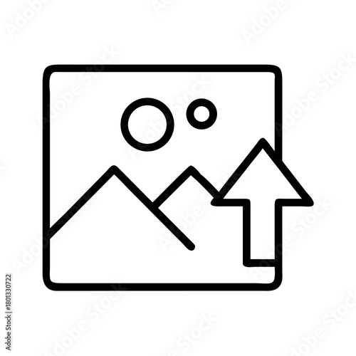 Simple outline icon representing image upload or photo transfer process