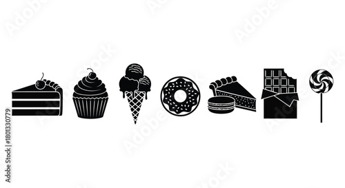 Delicious dessert icons vector set sweet food cake ice cream
